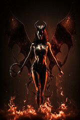 Demonic sexy female devils with flames and fire. Designed using generative ai. 