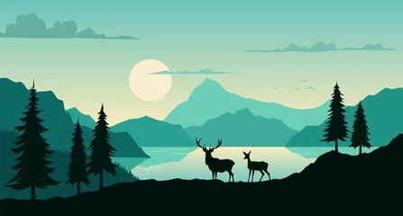 Keuken foto achterwand landscape with deer © Sergey