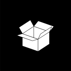 Open Cardboard Box for Shipping icon isolated on black background.