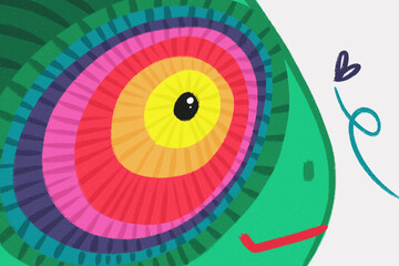Chameleon colored eye, animal illustration