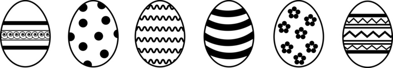 Easter Eggs collection.Set of Easter eggs simple line icons. Vector icons of eggs with ornament in flat design.