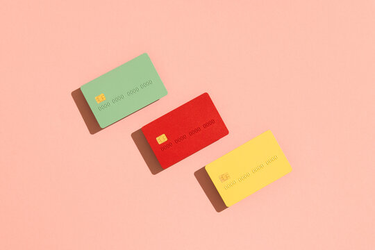 Credit / debit cards on pink background