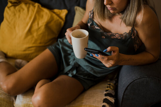 Woman In Her Silk Pajamas