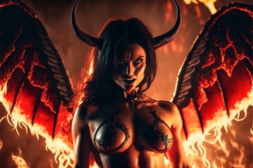 Demonic sexy female devils with flames and fire. Designed using generative ai. 