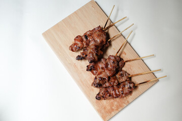grilled pork on skewer street food style, Thai traditional food breakfast.