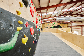 Interior of modern climbing gym