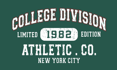 New York College Division varsity slogan print. Tournament college slogan tee typography print design. Vector t-shirt graphic or other uses.