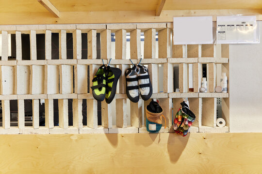 Wall with climbing items