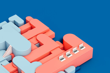 Laptops on an abstract background with geometric shapes