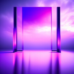 Front view of transparent podium with blank space in purple gradient cloudy sky background abstract content - generative ai