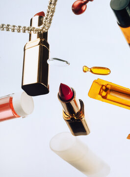 various makeup and cosmetic products 