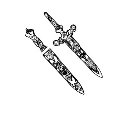 traditional weapon line sketch with transparent background