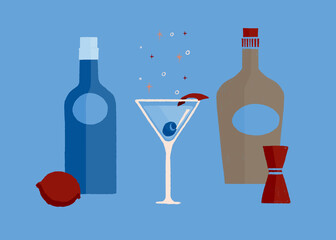 Classic martini cocktail as flat style image