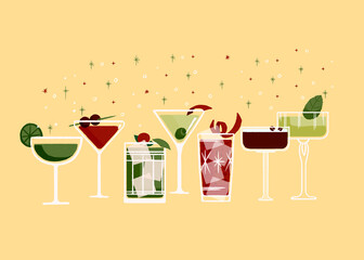 Set of assorted traditional cocktails