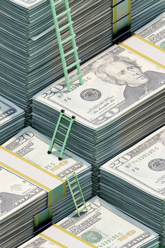 US dollars money ladder success / growth /salary /savings concept