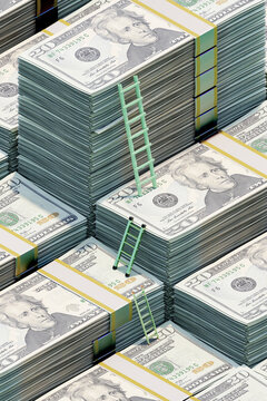 US dollars money ladder success / growth /salary /savings concept