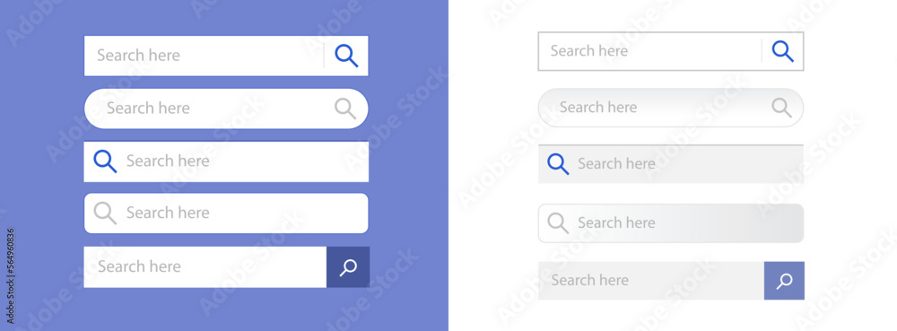 Aufkleber Search bar web box ui set for website app vector, text field tab with magnifier button, internet website interface graphic design clipart simple and with shadow element image