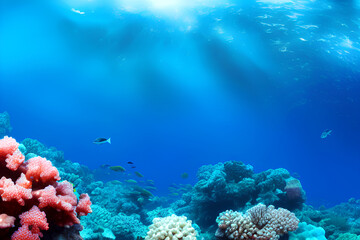 Fototapeta na wymiar Blue ocean coral reef. background, generative AI.