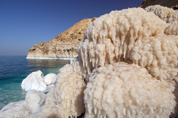 Salt sediments at the Dead Sea in Jordan.
