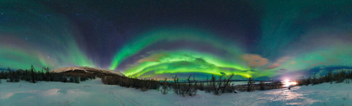 Aurora borealis display on the Kungsledden Trail in Sweden