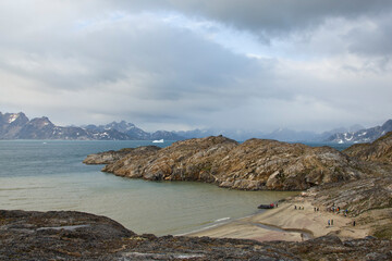 Participants of the Cape Farewell Youth Expedition gather on a beach in Eastern Greenland.