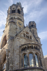 Fototapeta premium Berlin September 2019: The Protestant Kaiser Wilhelm Memorial Church is a monument on Breitscheidplatz in the Berlin district of Charlottenburg 
