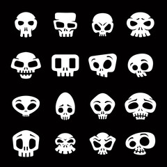 Skull white cartoon Halloween horror human skeleton icon set vector flat illustration