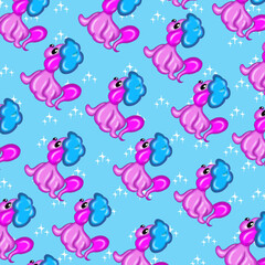 seamless pattern with birds and hearts dog