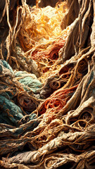 cloth wrapped around tree roots illustration Generative AI Content by Midjourney