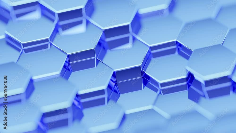 Poster futuristic hexagon background. 3d render. abstract blue hexagonal pattern. random motion. seamless l