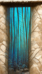 Empty palm shadow blue color texture pattern cement wall illustration Generative AI Content by Midjourney
