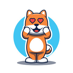 Cute shiba inu dog fall in love mascot design cartoon character. Logo masoct.