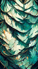 Aerial view on green pine forest illustration Generative AI Content by Midjourney