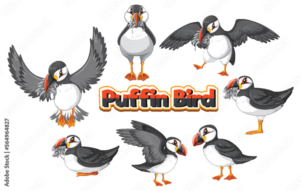 Canvas Prints set of puffin bird cartoon character in different poses