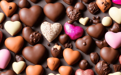 Fototapeta premium Illustration of heart shaped chocolate, valentines day, Generative AI