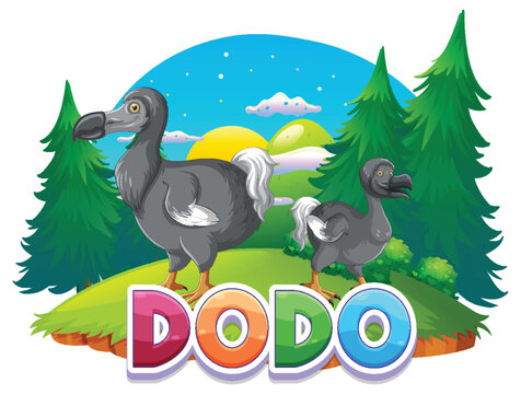 Dodo bird extinction animal cartoon logo in nature