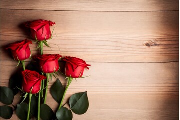 Fototapeta na wymiar Valentine's Day Background Wooden table with Roses. Generative AI.