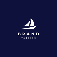Simple Fast Boat Logo Design. Minimalist Sailing Ship Icon With Forward Leaning Style Design.