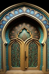 A beautiful architectural design of the entrance door to the mosque. Decorative door. generative ai