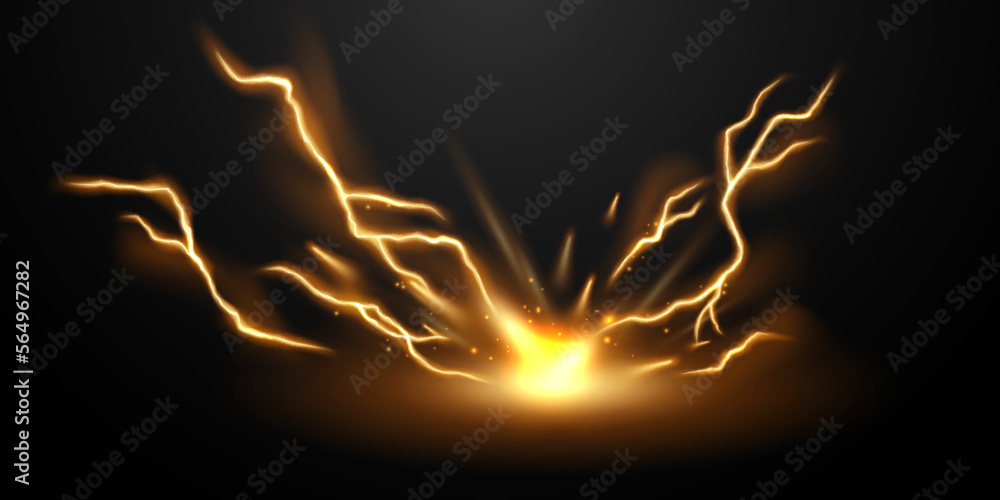 Wall mural lightning light effect background realistic flash with lightning electric explosion vector illustrat