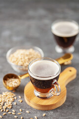 Cup with coffee barley with barley grains. Healthy herbal drink for immunity. Coffee alternatives
