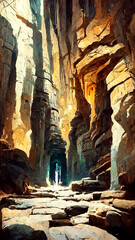 Inside a stone cave abstract illustration background illustration Generative AI Content by Midjourney