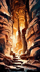 Inside a stone cave abstract illustration background illustration Generative AI Content by Midjourney
