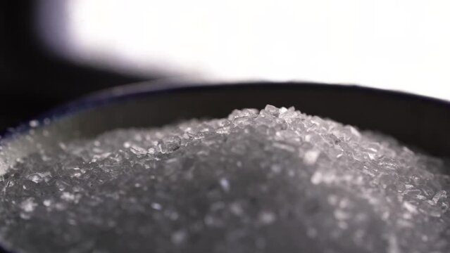 Close-up macro shot of a bowl of Epsom salts (4K)