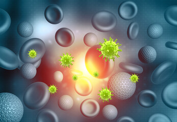 Novel coronavirus concept. Microscope view of virus. 3d illustration