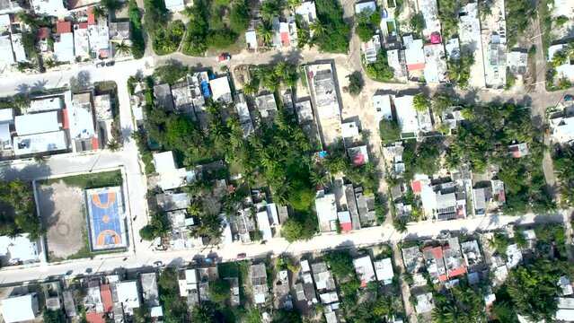 aerial view of the fishing community of chelem in mexico