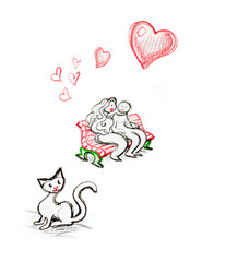 Valentines Day Concept. Cartoon Illustration Couple in Love