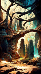 Fairy cave abstract illustration background illustration Generative AI Content by Midjourney