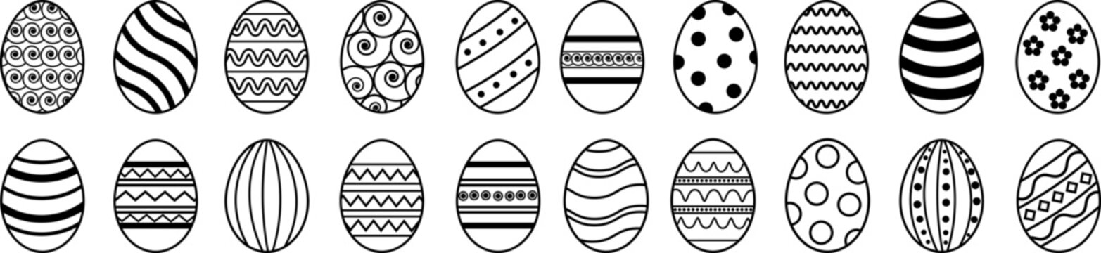 Easter Eggs collection.Set of Easter eggs simple line icons. Vector icons of eggs with ornament in flat design.