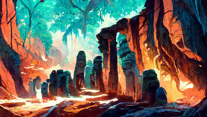 Mayan civilization forest land cave illustration Generative AI Content by Midjourney